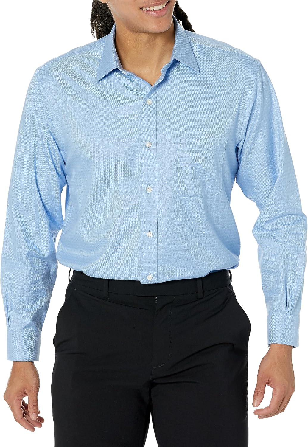 men Non-Iron Stretch Dobby Spread Collar Check Dress Shirt